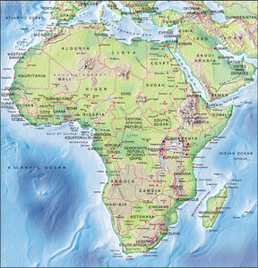 Photoshop JPEG Relief map and Illustrator EPS vector map Africa continent