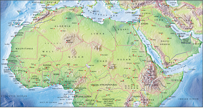 Photoshop JPEG Relief map and Illustrator EPS vector map Northern Africa continent