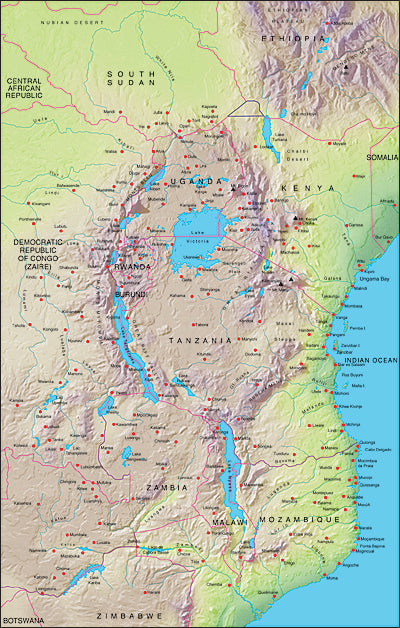 Photoshop JPEG Relief map and Illustrator EPS vector map East Africa, Kenya