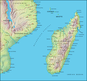 Photoshop JPEG Relief map and Illustrator EPS vector map Madagascar