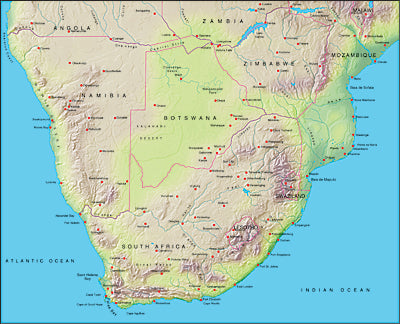 Photoshop JPEG Relief map and Illustrator EPS vector map South Africa, Zimbabwe