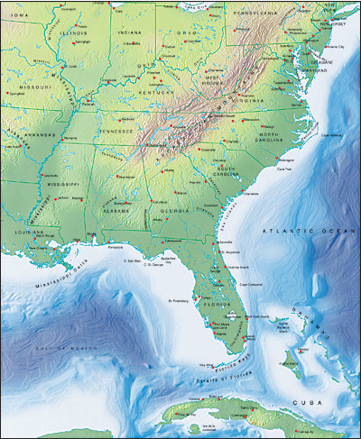 Photoshop JPEG Relief map and Illustrator EPS vector map USA Eastern