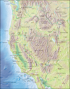 Photoshop JPEG Relief map and Illustrator EPS vector map USA Western