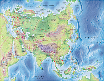 Photoshop JPEG Relief map and Illustrator EPS vector map Eurasia