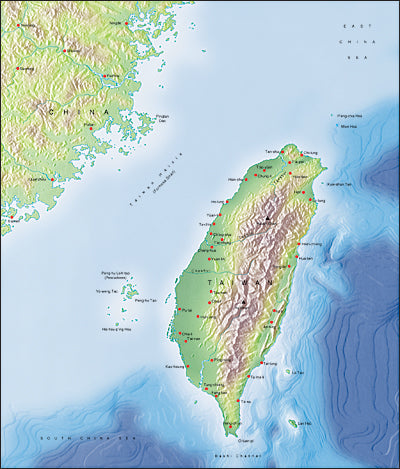Photoshop JPEG Relief map and Illustrator EPS vector map Taiwan