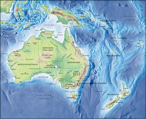 Photoshop JPEG Relief map and Illustrator EPS vector map Australasia