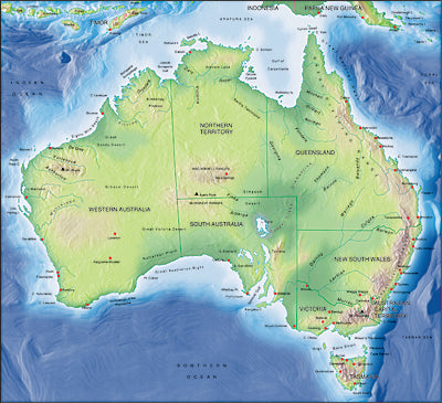 Photoshop JPEG Relief map and Illustrator EPS vector map Australia ...