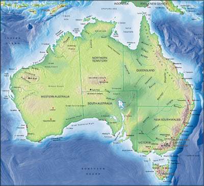 Photoshop JPEG Relief map and Illustrator EPS vector map Australia