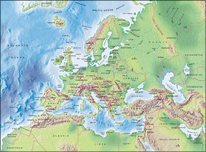 Photoshop JPEG Relief map and Illustrator EPS vector map Europe