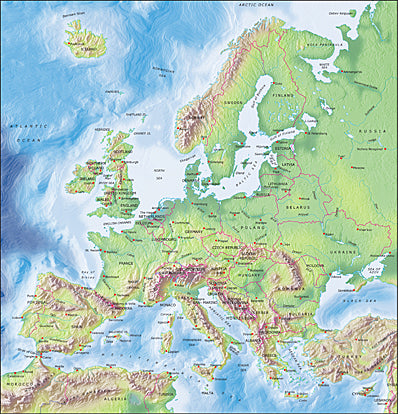 Photoshop JPEG Relief map and Illustrator EPS vector map European EU C ...