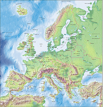 Photoshop JPEG Relief map and Illustrator EPS vector map European EU Countries