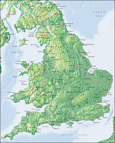 Photoshop JPEG Relief map and Illustrator EPS vector map England