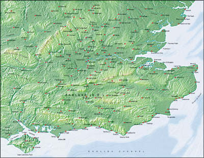 Photoshop JPEG Relief map and Illustrator EPS vector map British Isles - South East England