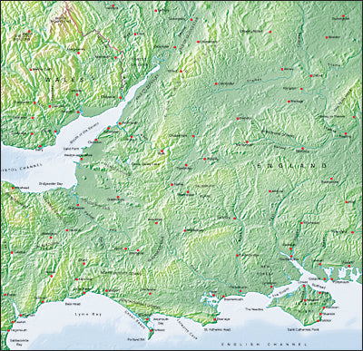 Photoshop JPEG Relief map and Illustrator EPS vector map British Isles - South England