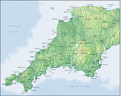 Photoshop JPEG Relief map and Illustrator EPS vector map British Isles - South West England