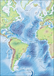 Photoshop JPEG Relief map and Illustrator EPS vector map Atlantic Ocean