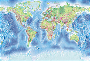 Photoshop JPEG Relief map and Illustrator EPS vector map World - Gall normal projection