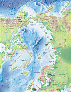 Photoshop JPEG Relief map and Illustrator EPS vector map Arctic Ocean centered at 0 degree