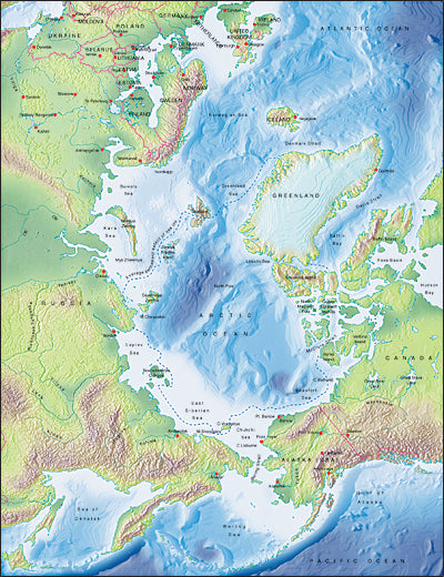Photoshop JPEG Relief map and Illustrator EPS vector map Arctic Ocean centered on 180¬¨¬®¬¨¬Æ¬¨¬®¬¨√Üdegrees