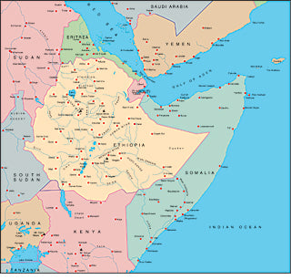 Illustrator EPS map of Ethiopia, Somalia, Yemen