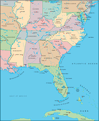 Illustrator EPS map of USA Eastern
