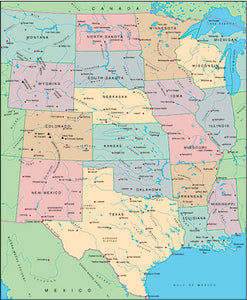 Illustrator EPS map of USA Central