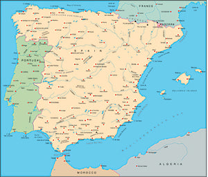 Illustrator EPS map of Iberia, Spain, Portugal
