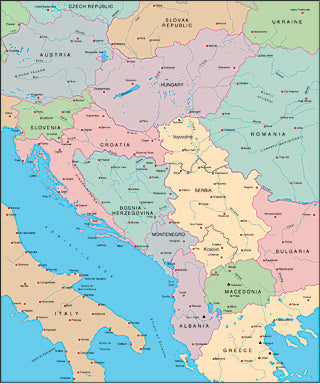 Illustrator EPS map of Yugoslavia, Hungary, Albania