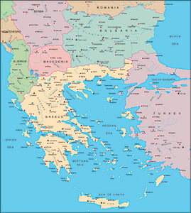 Illustrator EPS map of Balkans, Greek Archipelago