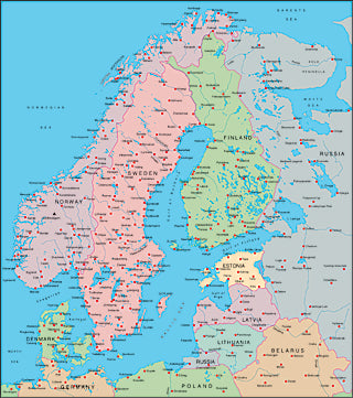 Illustrator EPS map of Scandinavia