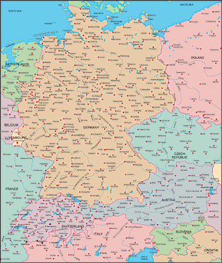 Illustrator EPS map of Germany, Switzerland, Austria