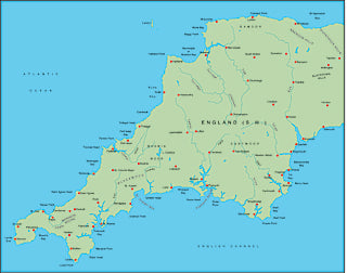 Illustrator EPS map of British Isles - South West England