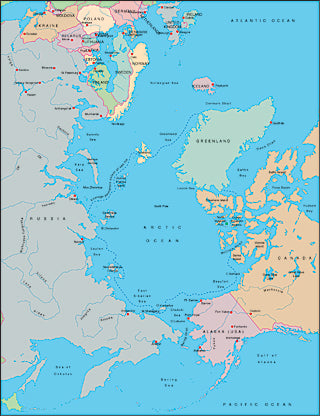 Illustrator EPS map of Arctic Ocean centered on 180 degrees longitude
