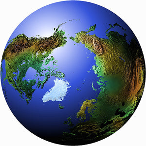 Mountain High Maps Photoshop JPEG Globe view of North Polar view centered on 0 longitude North Pole