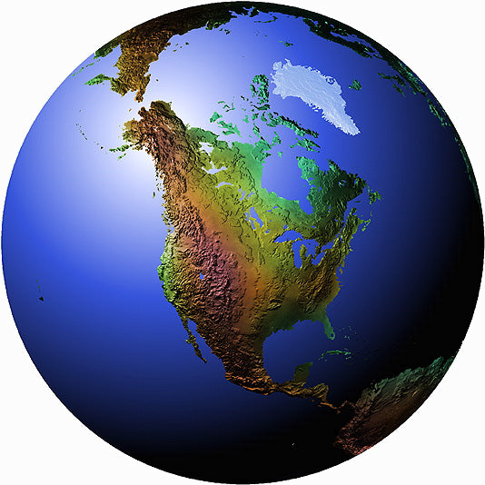Mountain High Maps Photoshop JPEG Globe view of North America centered on 45 N and 100 W - Dakota