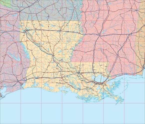 USA State EPS Map of Louisiana