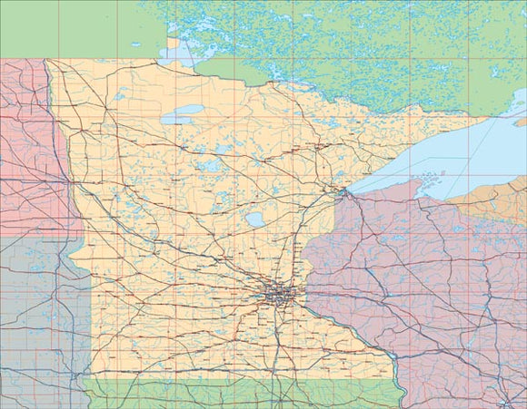 USA State EPS Map of Minnesota