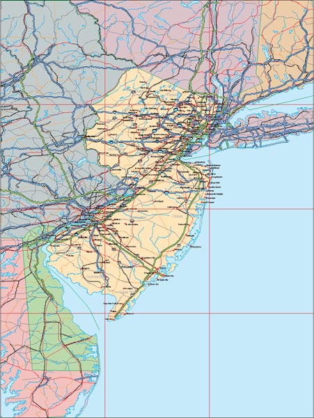 USA State EPS Map of New Jersey