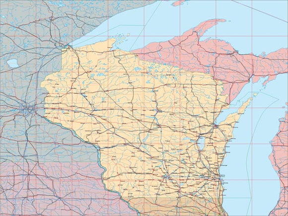 USA State EPS Map of Wisconsin