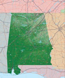 Photoshop JPEG and Illustrator EPS USA State Relief and Vector Map Package of Alabama