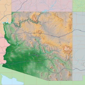 Photoshop JPEG and Illustrator EPS USA State Relief and Vector Map Package of Arizona