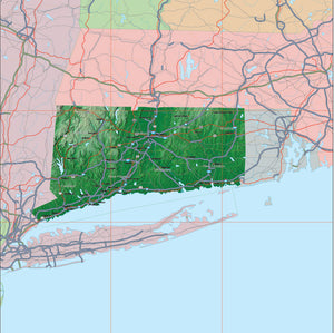 Photoshop JPEG and Illustrator EPS USA State Relief and Vector Map Package of Connecticut