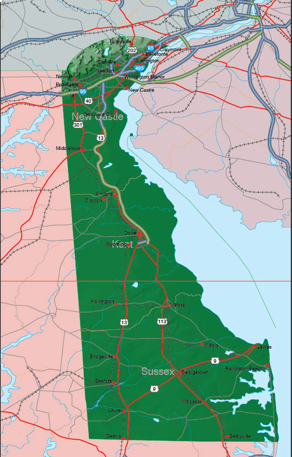 Photoshop JPEG and Illustrator EPS USA State Relief and Vector Map Package of Delaware