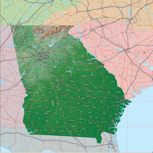 Photoshop JPEG and Illustrator EPS USA State Relief and Vector Map Package of Georgia