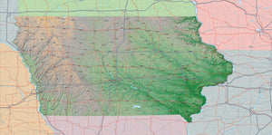 Photoshop JPEG and Illustrator EPS USA State Relief and Vector Map Package of Iowa