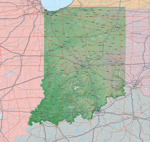 Photoshop JPEG and Illustrator EPS USA State Relief and Vector Map Package of Indiana