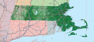 Photoshop JPEG and Illustrator EPS USA State Relief and Vector Map Package of Massachussetts