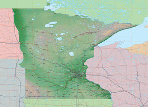 Photoshop JPEG and Illustrator EPS USA State Relief and Vector Map Package of Minnesota