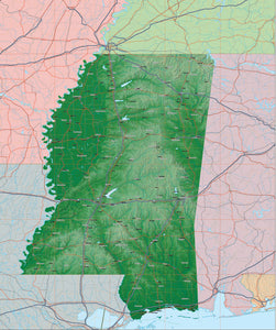 Photoshop JPEG and Illustrator EPS USA State Relief and Vector Map Package of Mississippi