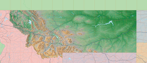 Photoshop JPEG and Illustrator EPS USA State Relief and Vector Map Package of Montana